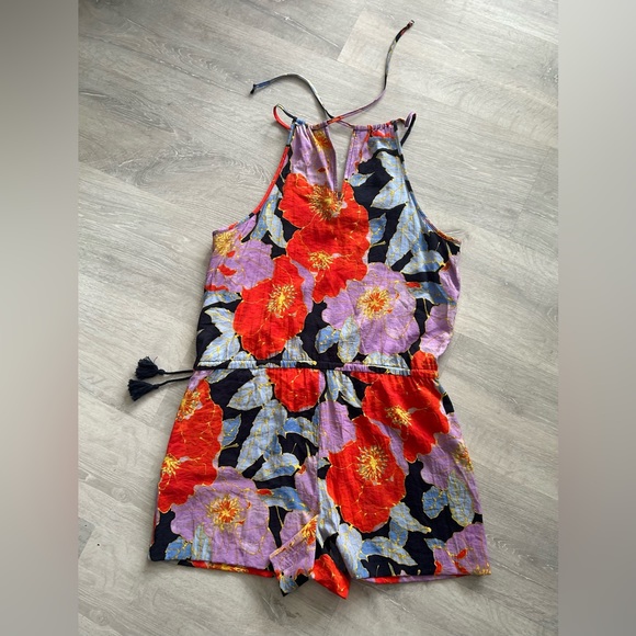 LOFT Anne Taylor Size M Floral Halter Shorts Romper - Picture 3 of 5